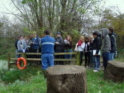 Students at the pond